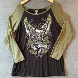 Harley-Davidson Olive Green/Black Reborn Eagle Long Sleeve T-Shirt - Women's 1XL